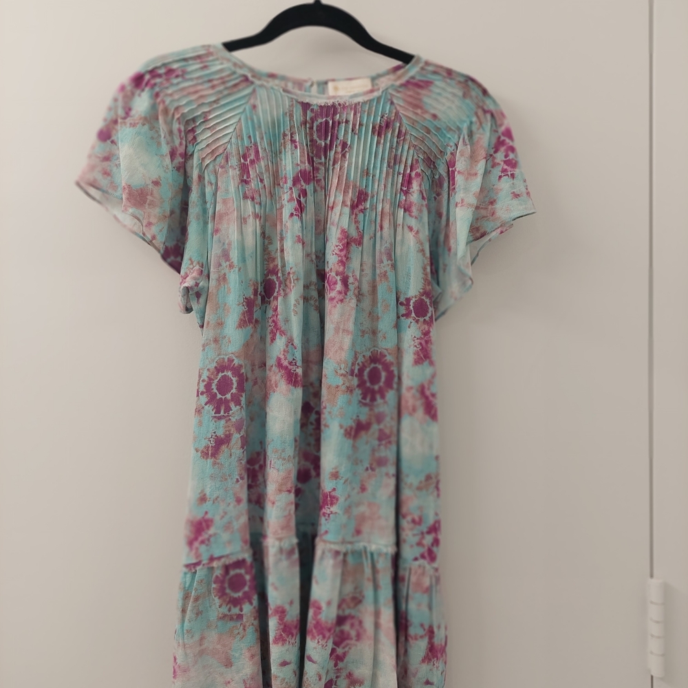Floral Pleated Midi Dress - Pink and Blue